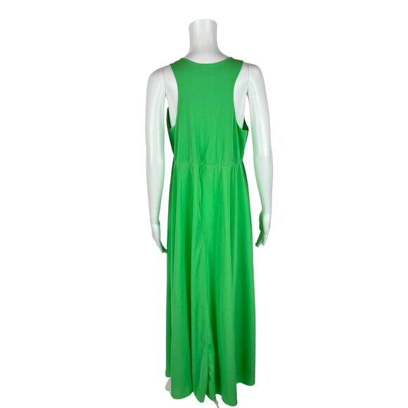 Vintage 70s Lime Nightgown Women's Medium Green Deep V Bow Neckline Racerback - Picture 9 of 11
